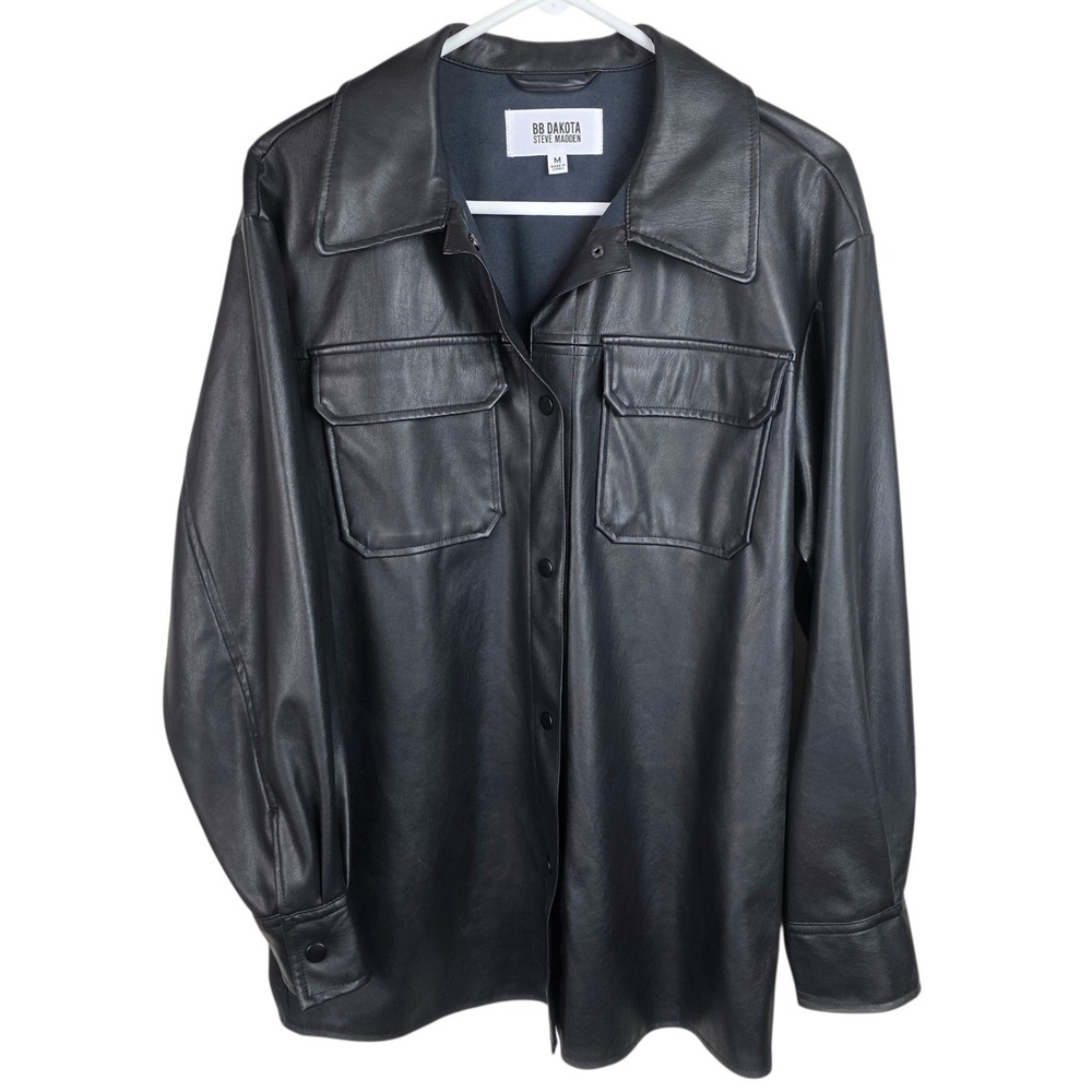 BB Dakota Steve Madden Shacket Womens M Black Excellent Faux Leather BL302492